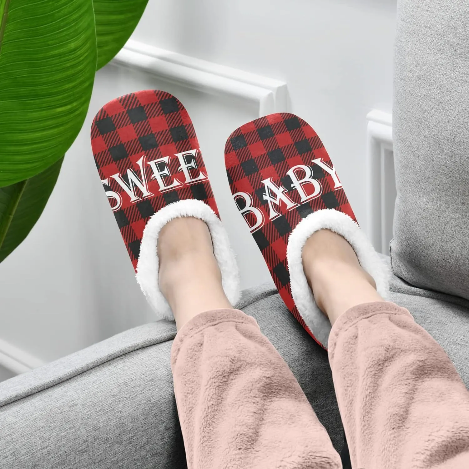 Red Black Buffalo Plaid House Spa Slippers Merry Christmas Home Slipper Soft Memory Foam Slipper Non Slip for Travel Women Men Hotel Bedroom Womens Mens Shoes Slippers