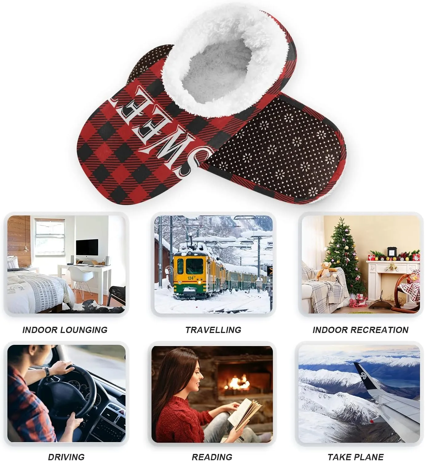 Red Black Buffalo Plaid House Spa Slippers Merry Christmas Home Slipper Soft Memory Foam Slipper Non Slip for Travel Women Men Hotel Bedroom Womens Mens Shoes Slippers