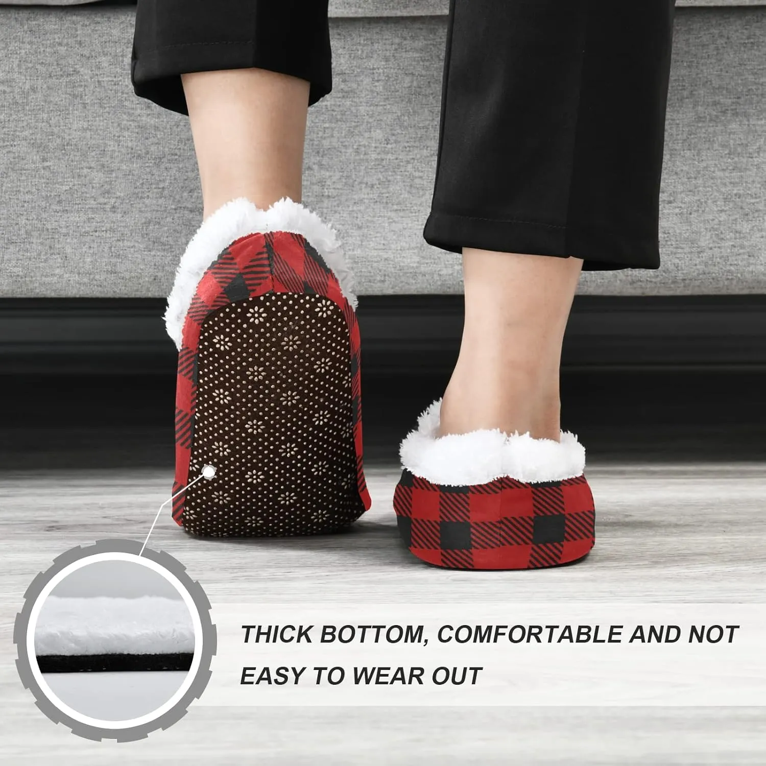 Red Black Buffalo Plaid House Spa Slippers Merry Christmas Home Slipper Soft Memory Foam Slipper Non Slip for Travel Women Men Hotel Bedroom Womens Mens Shoes Slippers