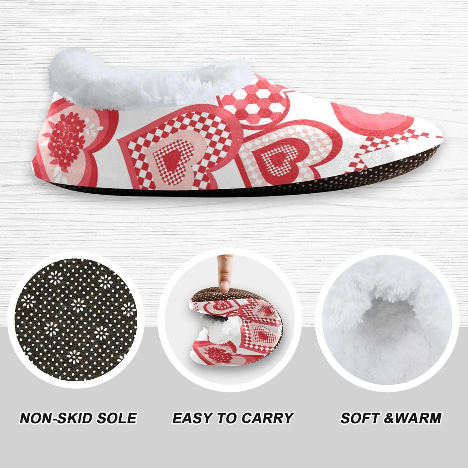 Red Hearts Flowers Indoor House Slippers Spa Winter Slipper Home Slippers Soft Memory Foam Slipper Non Slip for Travel Hotel Bedroom Shoes M