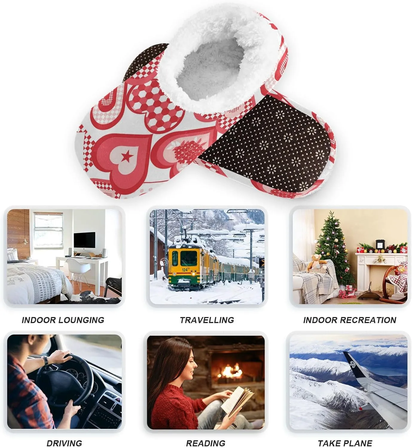 Red Hearts Flowers Indoor House Slippers Spa Winter Slipper Home Slippers Soft Memory Foam Slipper Non Slip for Travel Hotel Bedroom Shoes M