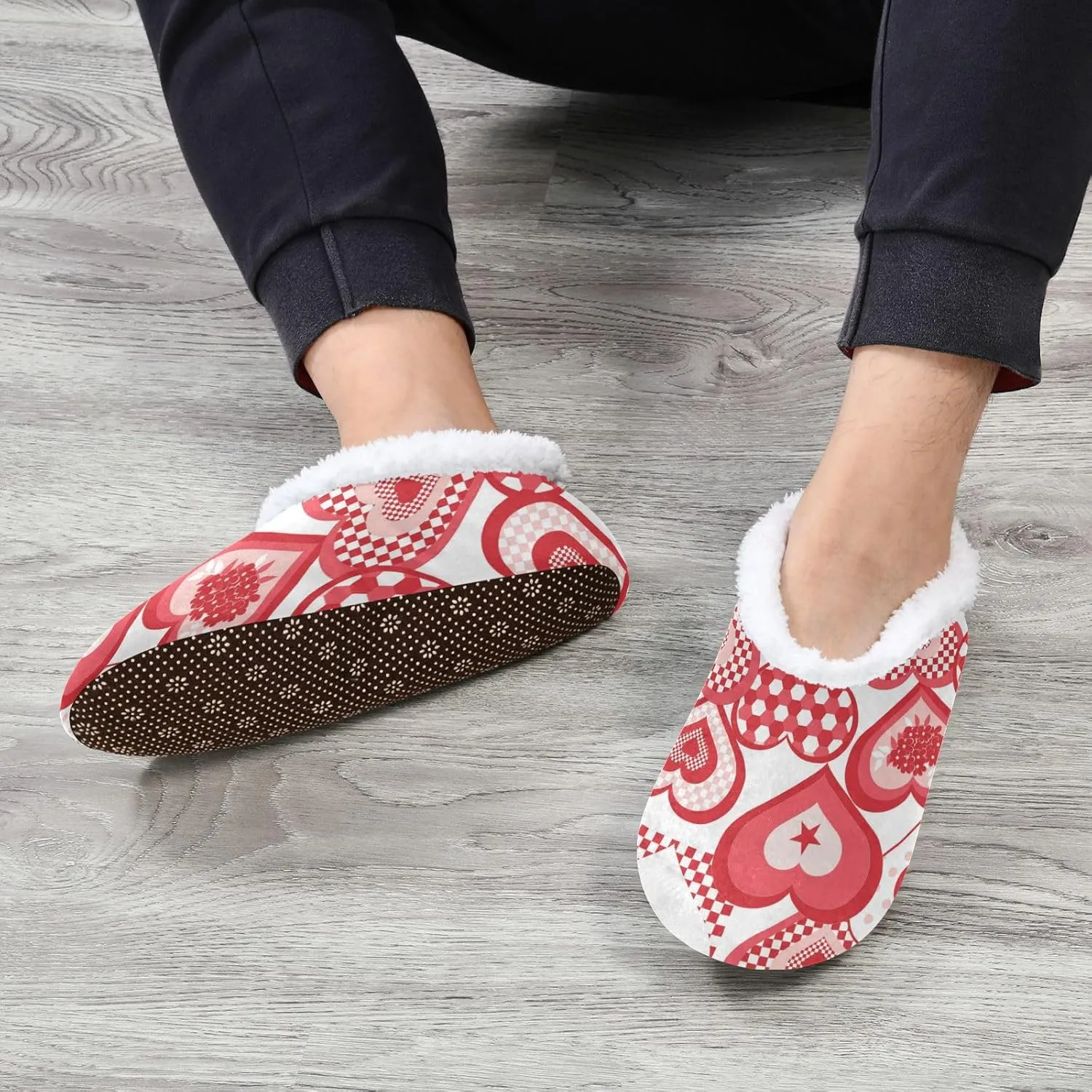 Red Hearts Flowers Indoor House Slippers Spa Winter Slipper Home Slippers Soft Memory Foam Slipper Non Slip for Travel Hotel Bedroom Shoes M