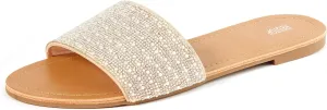 REDTOP Women's Rhinestone Sandals Slide Glitter Bling Casual Sandal Flat Open Toe Sparkle Slides