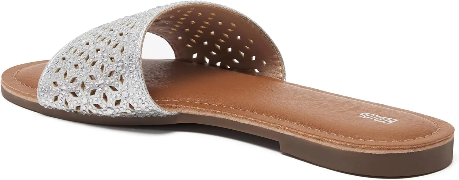 REDTOP Women's Rhinestone Sandals Slide Glitter Bling Casual Sandal Flat Open Toe Sparkle Slides