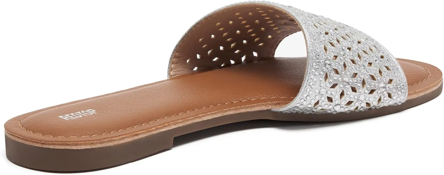 REDTOP Women's Rhinestone Sandals Slide Glitter Bling Casual Sandal Flat Open Toe Sparkle Slides