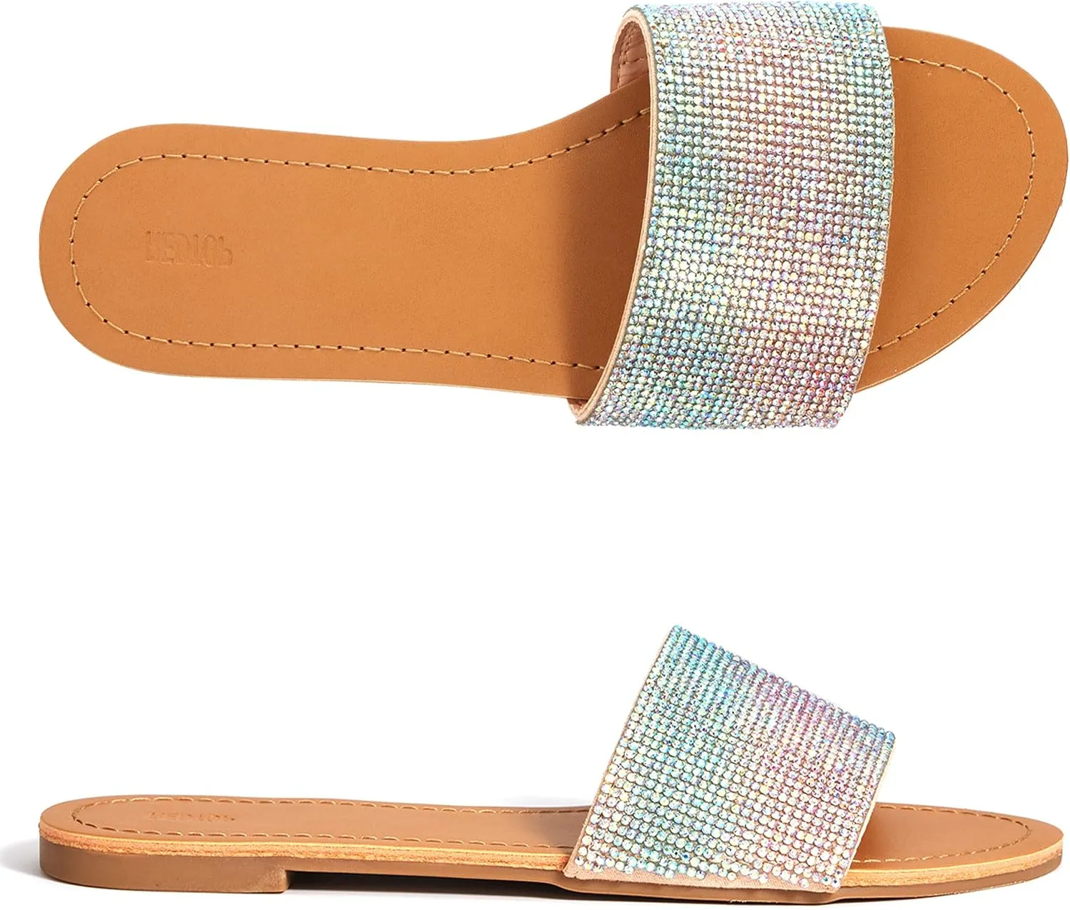 REDTOP Women's Rhinestone Sandals Slide Glitter Bling Casual Sandal Flat Open Toe Sparkle Slides