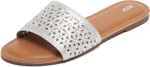 REDTOP Women's Rhinestone Sandals Slide Glitter Bling Casual Sandal Flat Open Toe Sparkle Slides