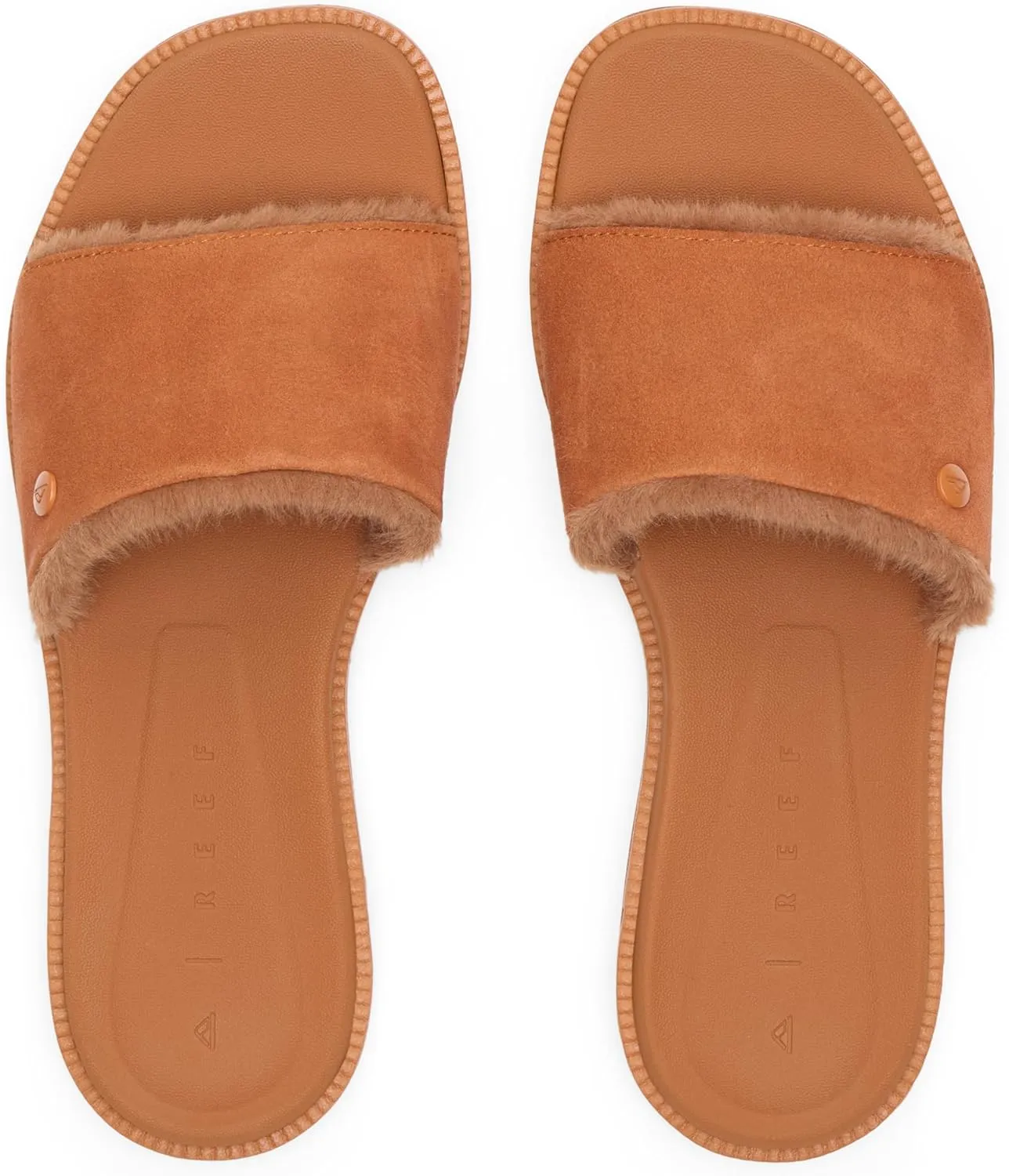 REEF Sunny Arrianah Cozy Women's Slide Sandal, Full Grain Leather, Soft Faux Fur Lined Strap