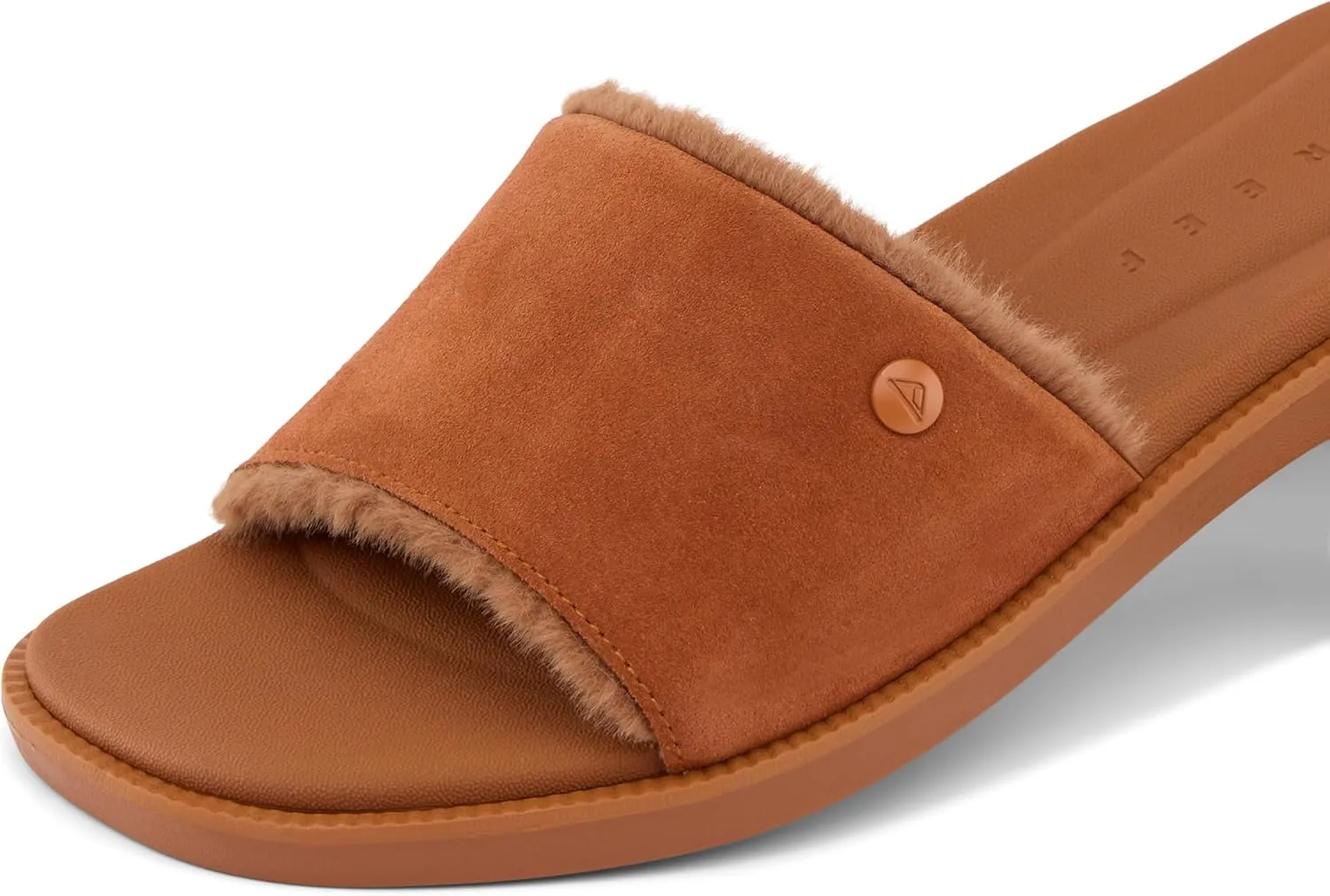 REEF Sunny Arrianah Cozy Women's Slide Sandal, Full Grain Leather, Soft Faux Fur Lined Strap