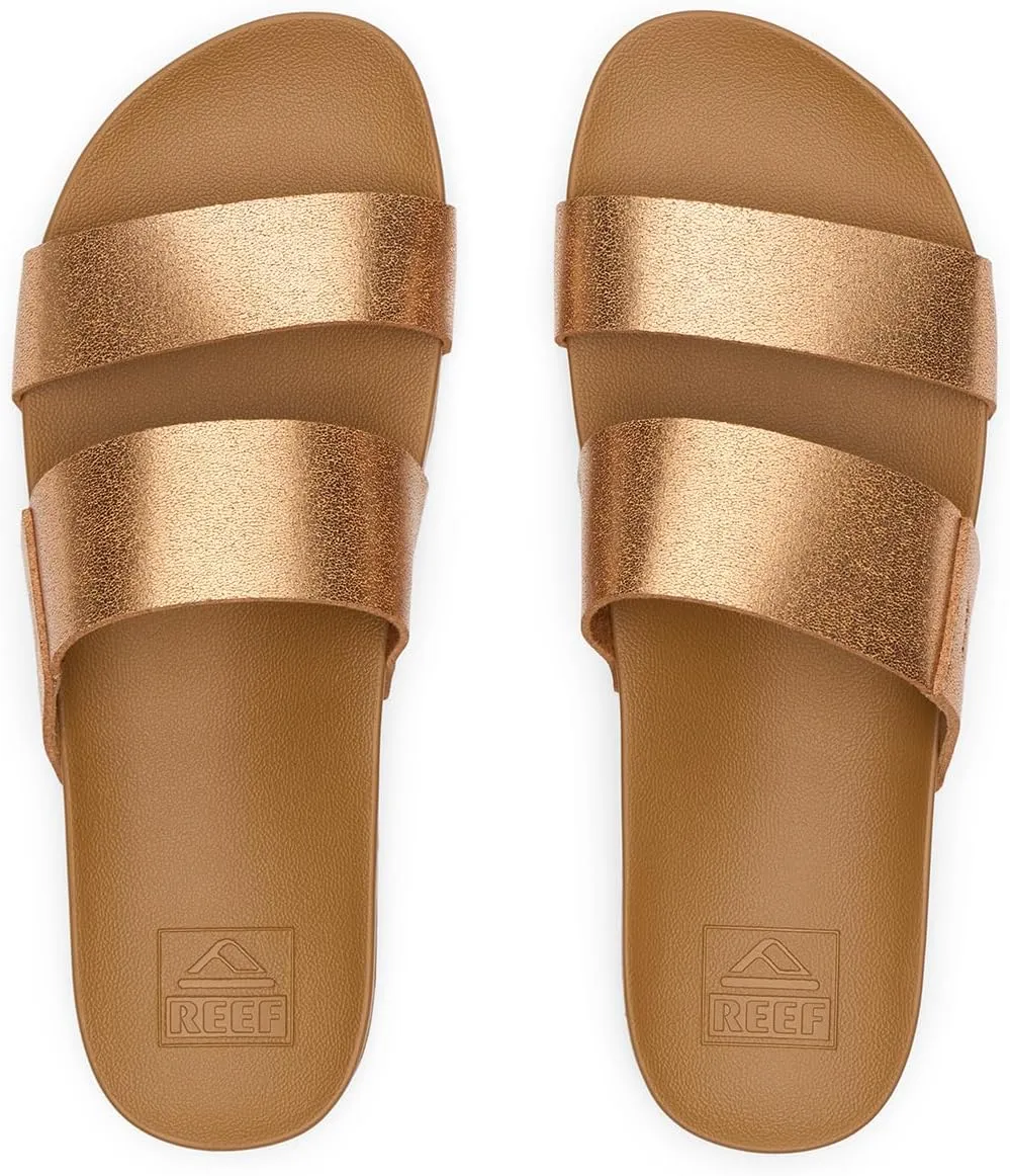 Reef Women's Cushion Vista Fashion Slide Sandal, Vegan Leather Strap, Soft Footbed