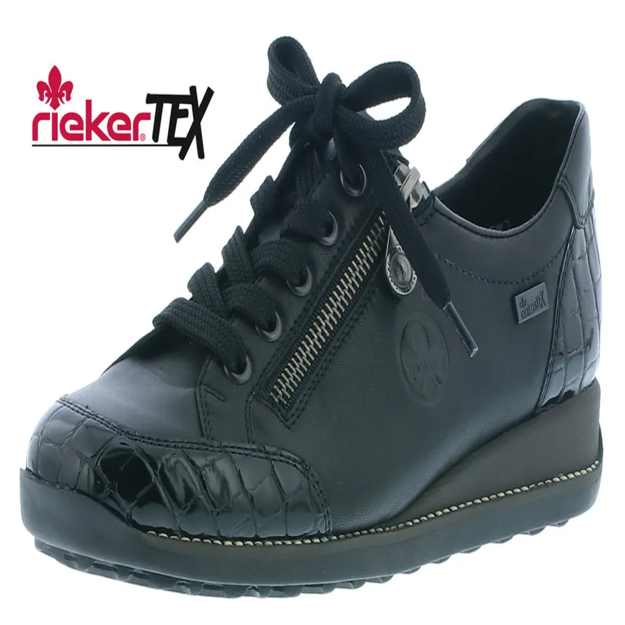 Rieker Ladies Black/Patent Laced/Zip Shoe 44201-00