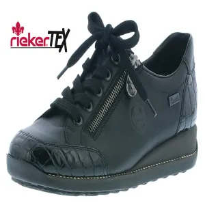 Rieker Ladies Black/Patent Laced/Zip Shoe 44201-00