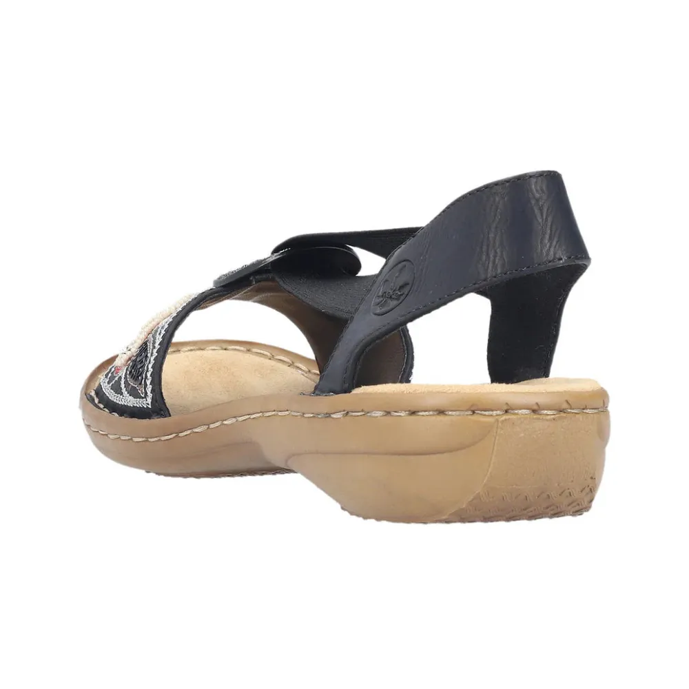 Rieker Regina B4 Black Leather Sandal (Women's)