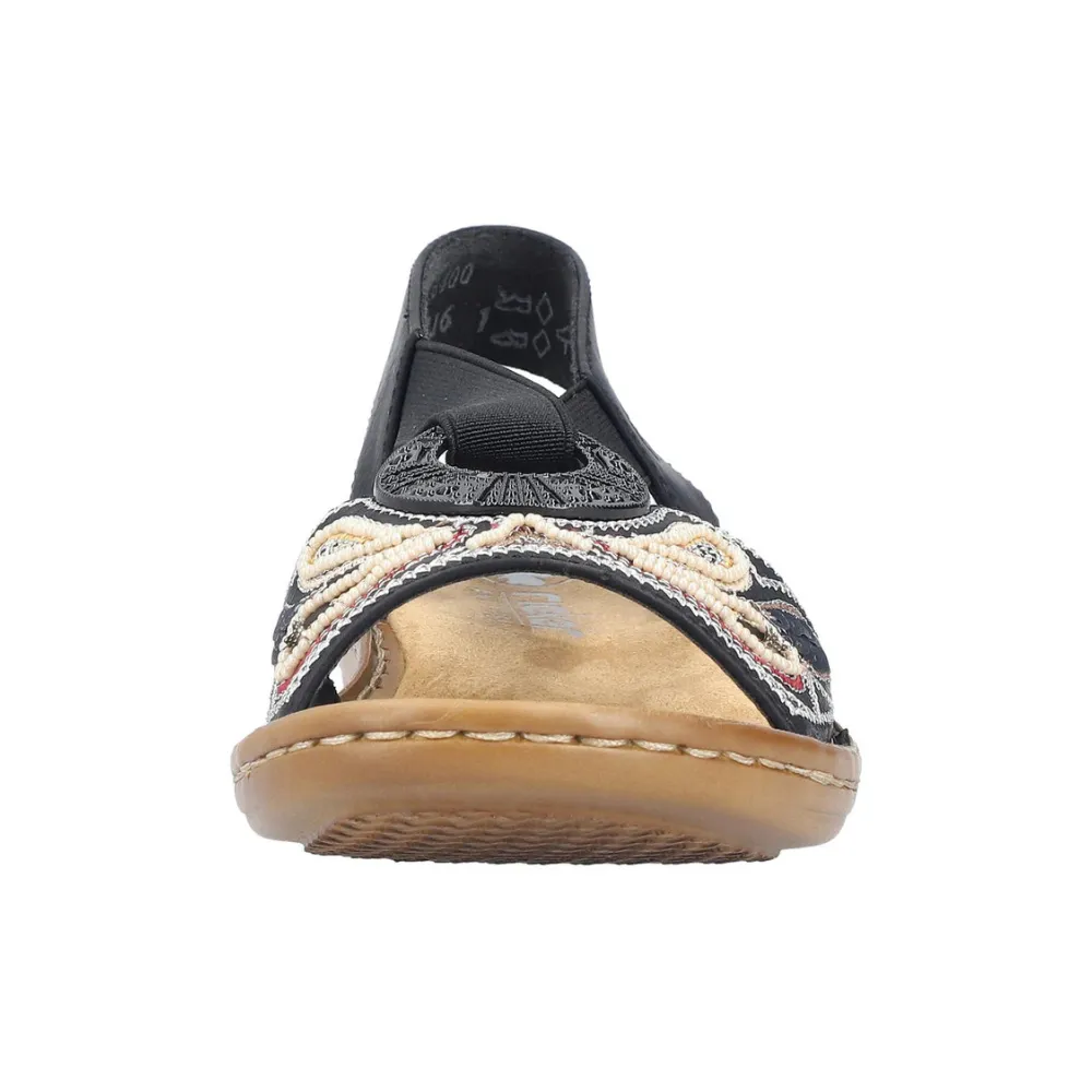 Rieker Regina B4 Black Leather Sandal (Women's)
