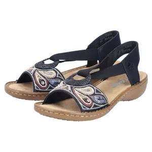 Rieker Regina B4 Black Leather Sandal (Women's)