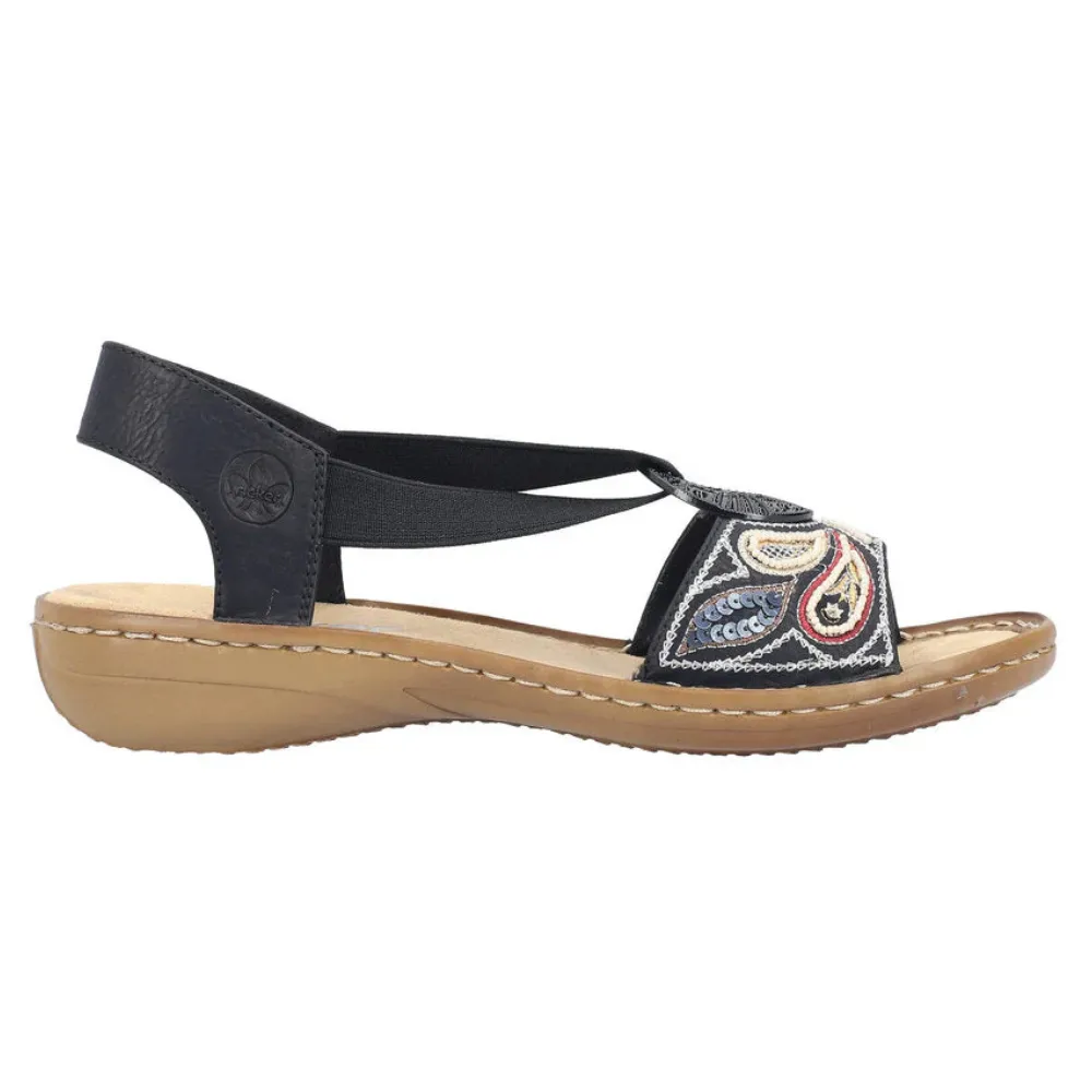 Rieker Regina B4 Black Leather Sandal (Women's)
