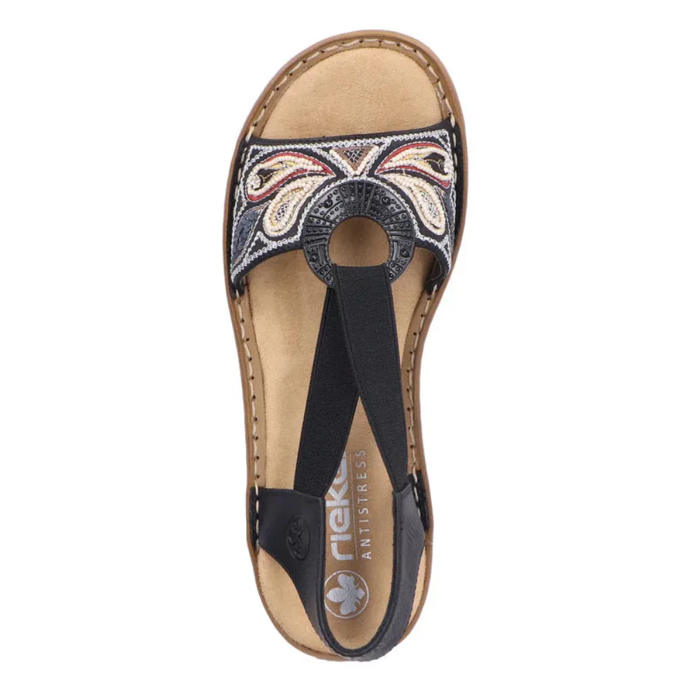 Rieker Regina B4 Black Leather Sandal (Women's)