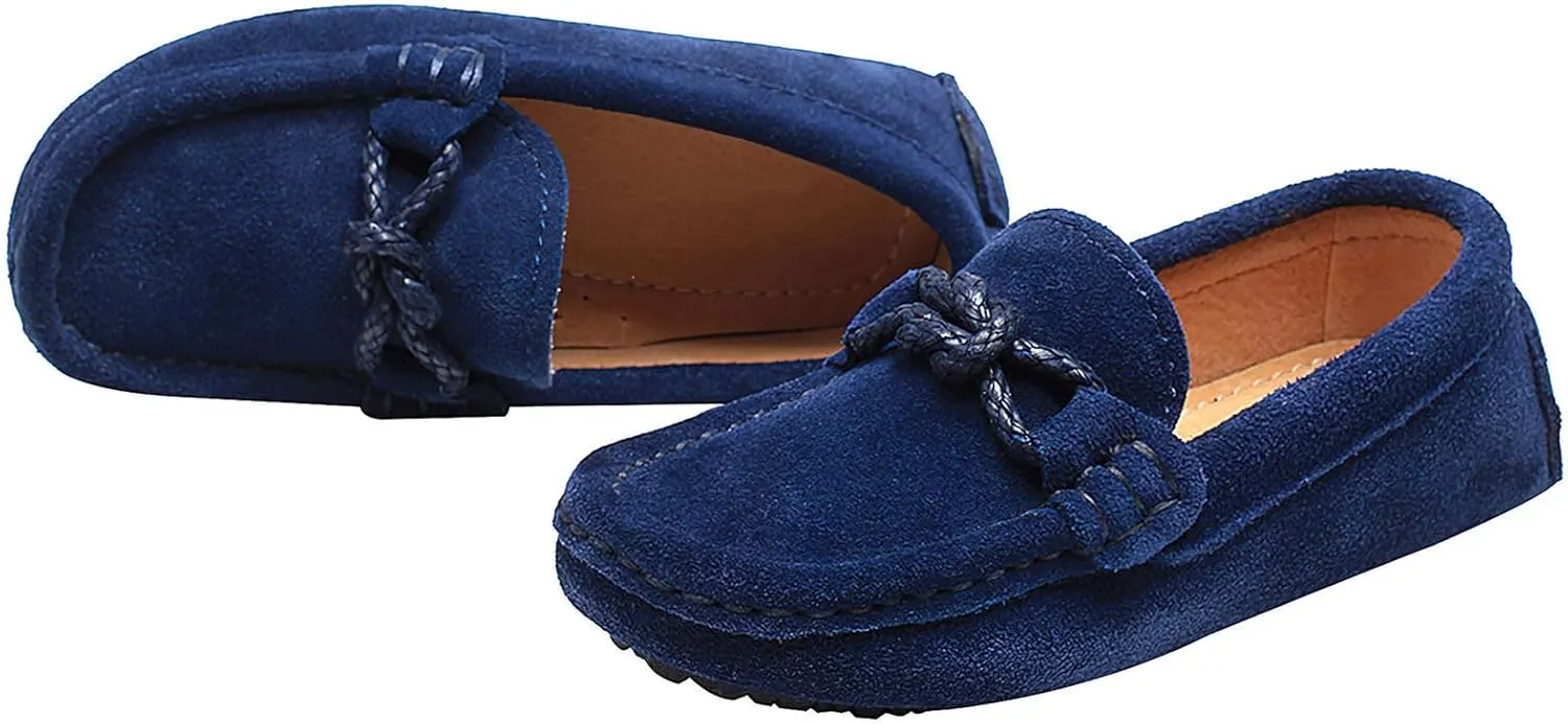 rismart Boys Girls Soft Suede Leather Slip On Oxfords Loafer Flats for School Church Wedding Casual