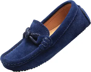 rismart Boys Girls Soft Suede Leather Slip On Oxfords Loafer Flats for School Church Wedding Casual