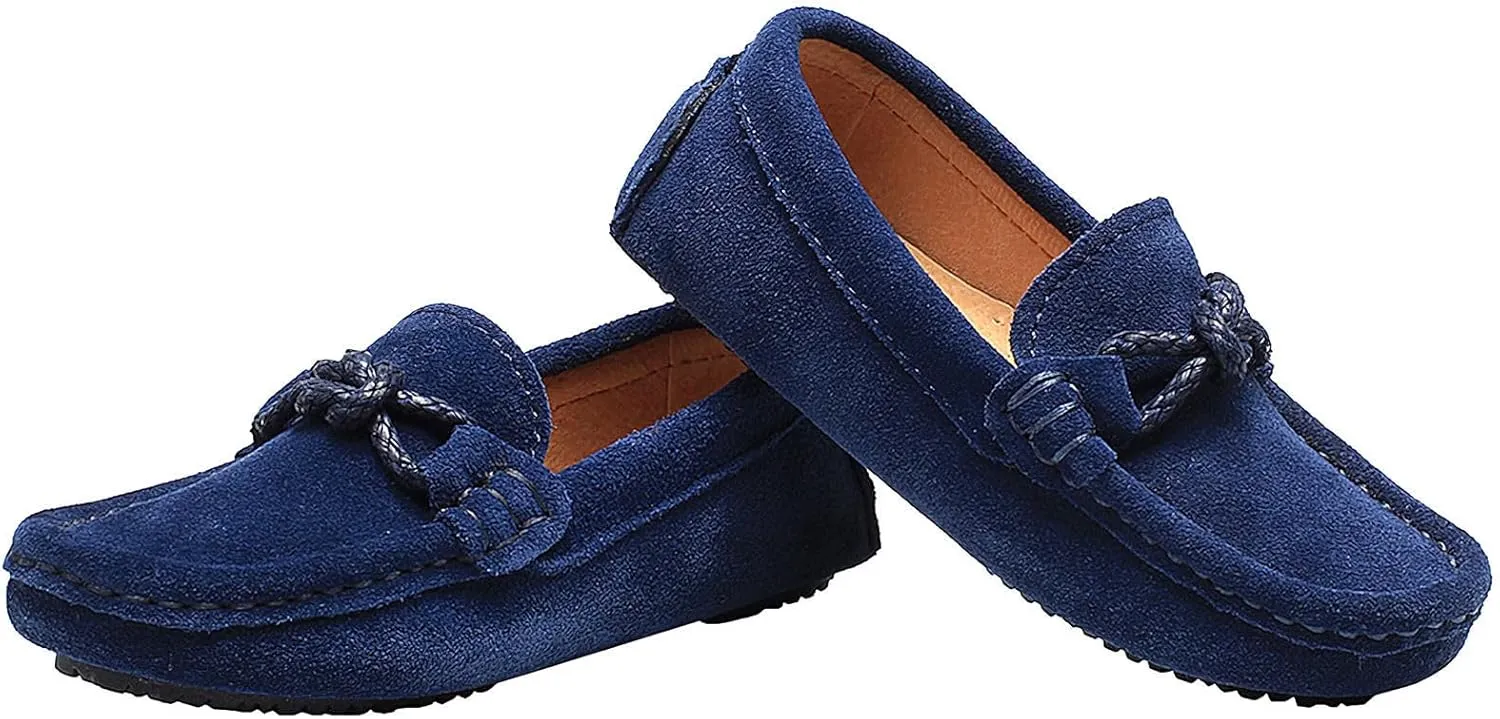 rismart Boys Girls Soft Suede Leather Slip On Oxfords Loafer Flats for School Church Wedding Casual