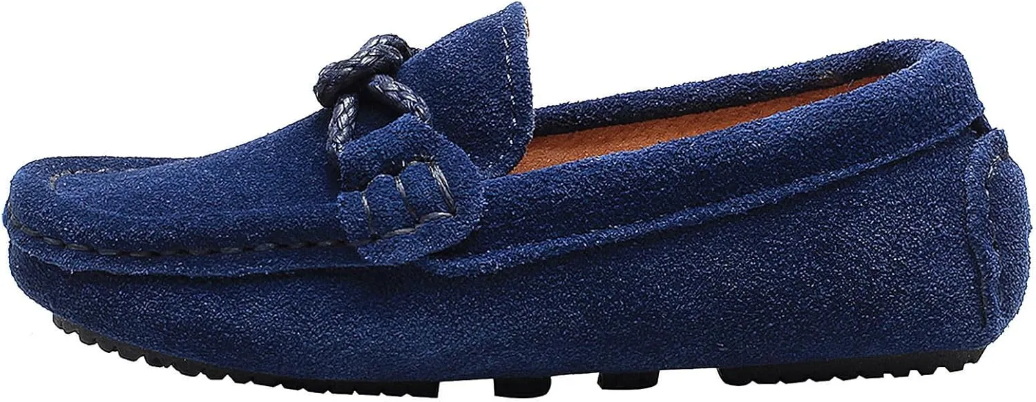 rismart Boys Girls Soft Suede Leather Slip On Oxfords Loafer Flats for School Church Wedding Casual