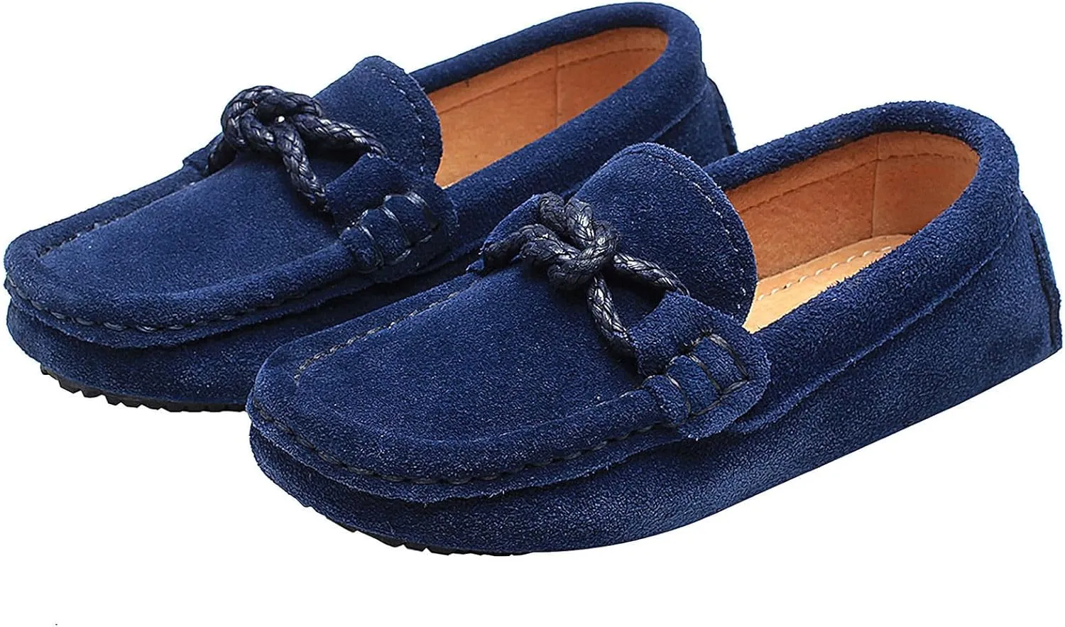 rismart Boys Girls Soft Suede Leather Slip On Oxfords Loafer Flats for School Church Wedding Casual