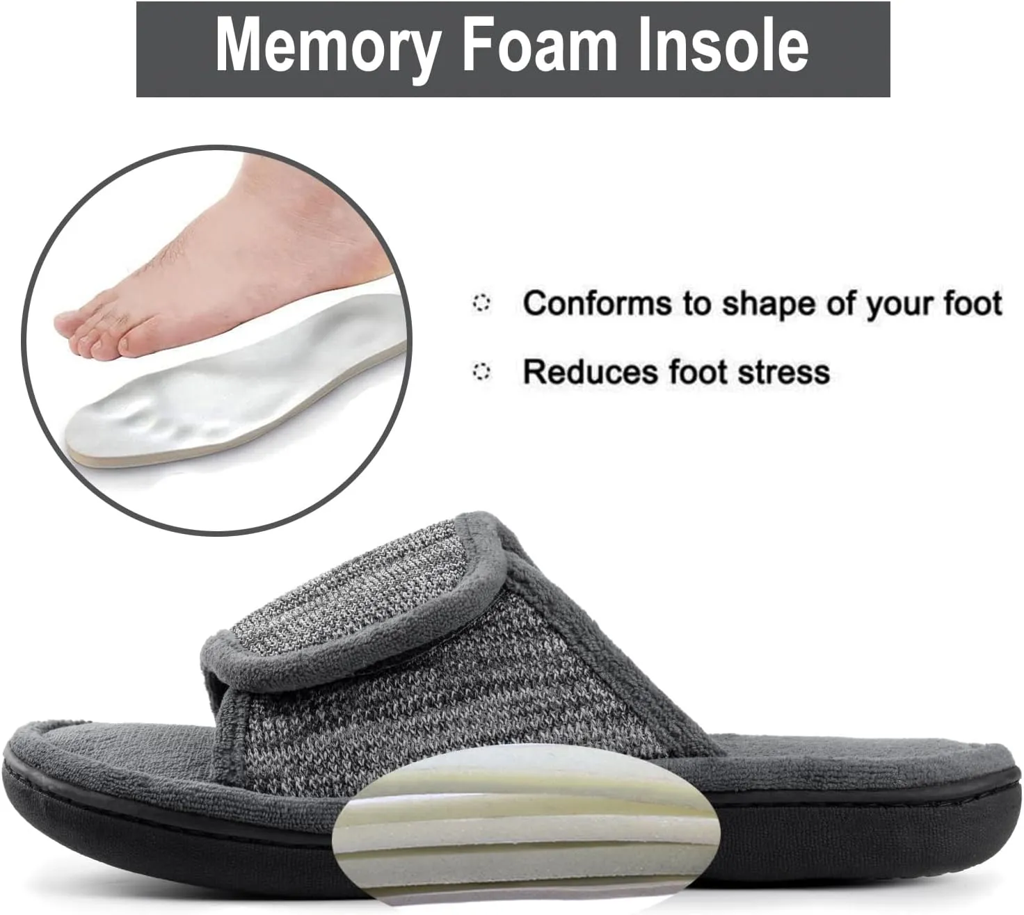 RockDove Men's Adjustable Wrap Memory Foam Slide Slipper