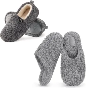 RockDove Set of 2 Pairs - Women's Size 6, Faux Shearling Closed Back Slipper (Cool Grey) Twirl Fleece Fuzzy House Scuff Slipper (Ash Grey)