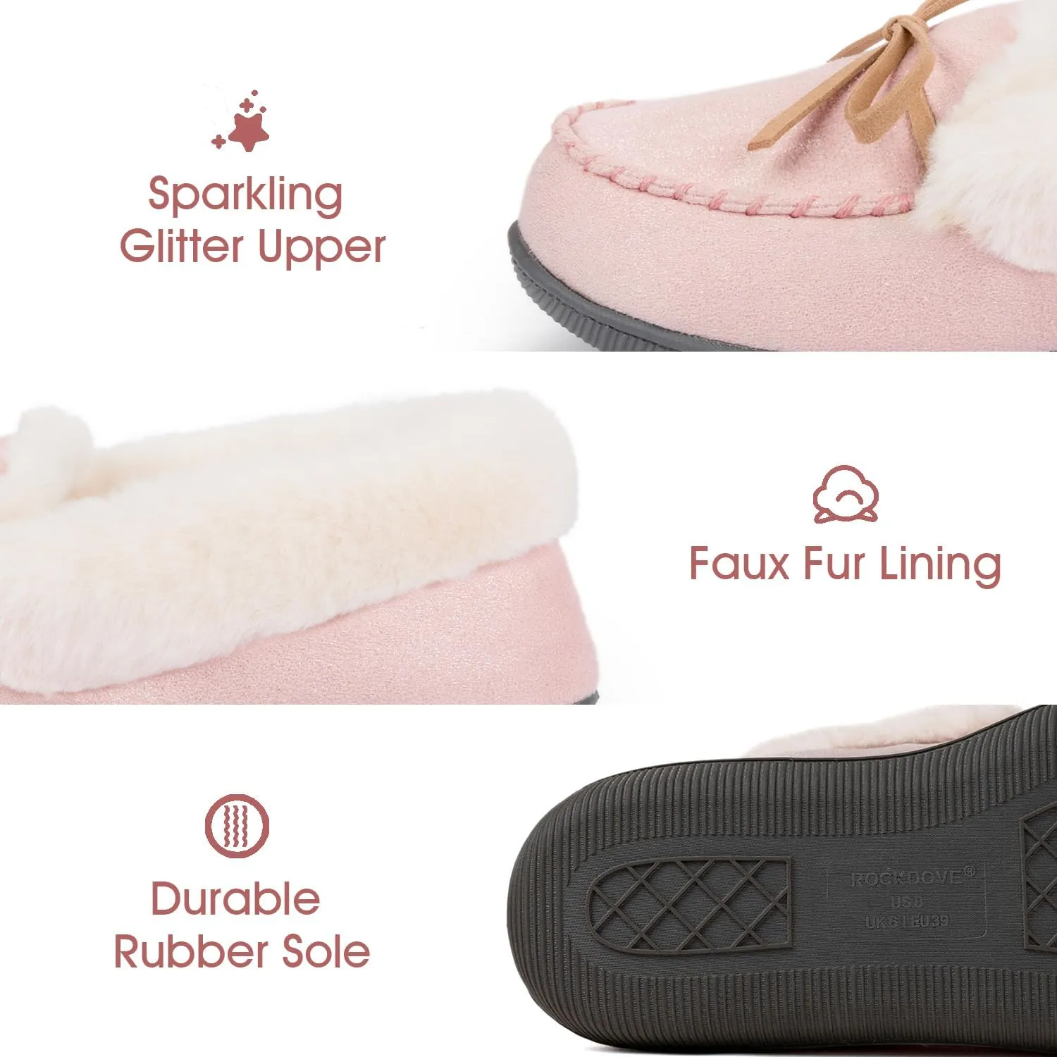 RockDove Women's Caroline Glittered Moccasin Slipper