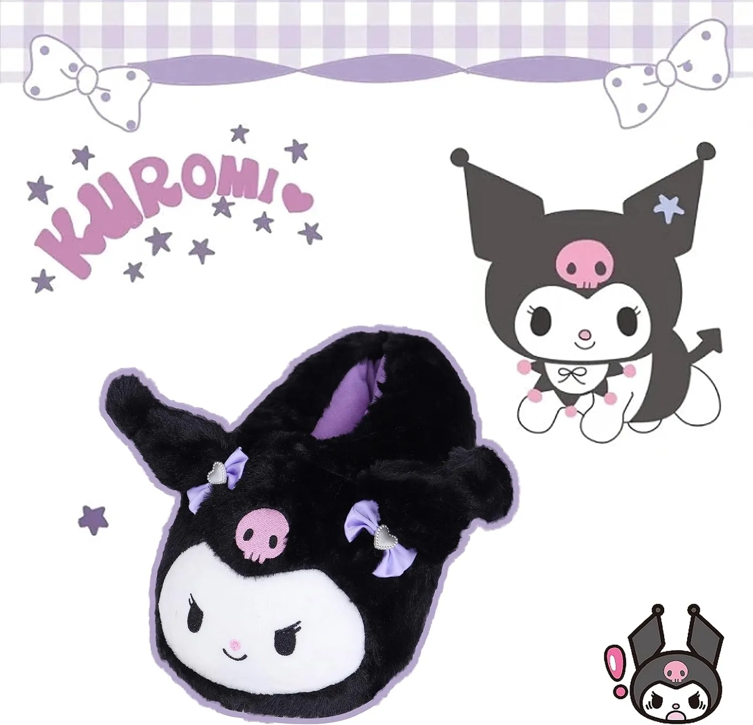 Roffatide Anime Cinnamoroll Fuzzy Slippers with Melody, Closed Toe, Open Back Foam, Kuromi Slippers with Rubber Sole for Women & Men