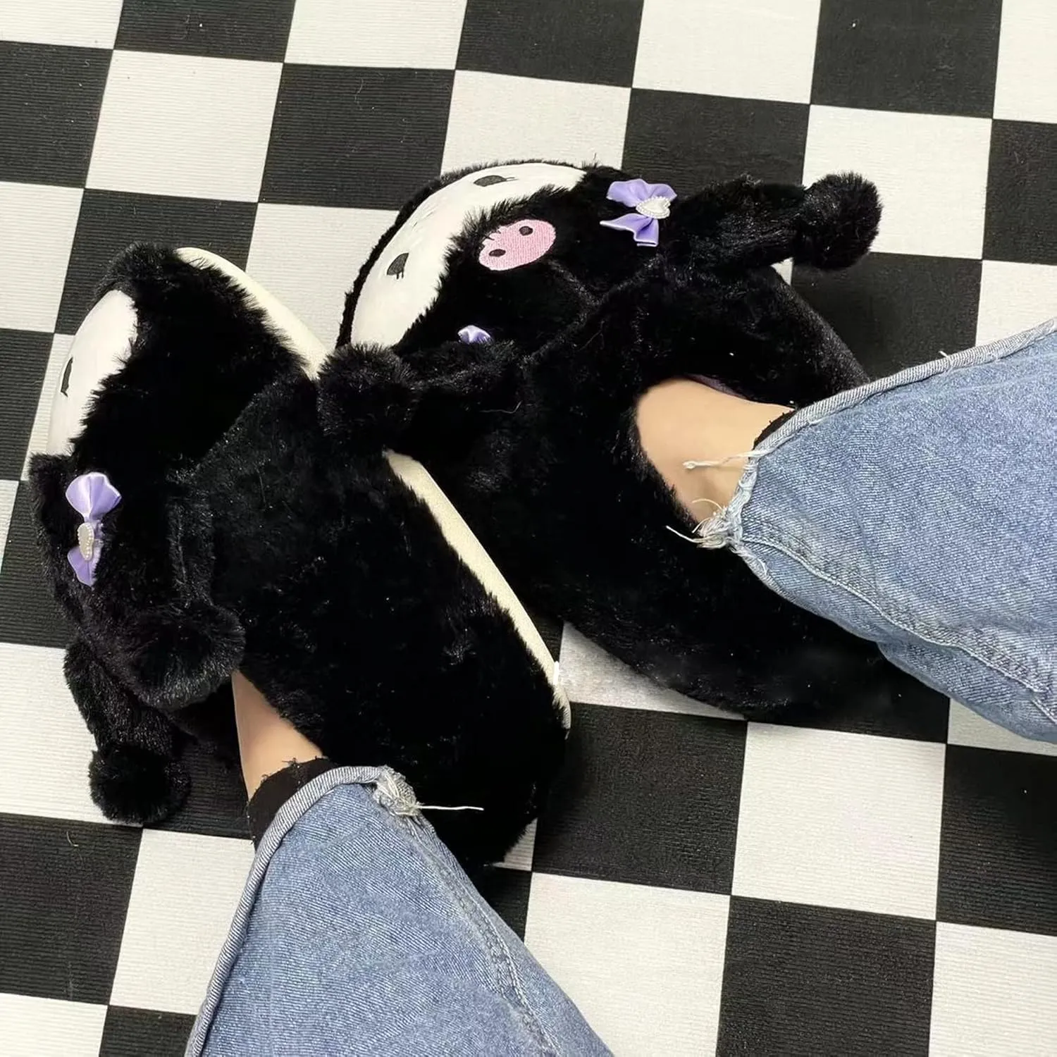 Roffatide Anime Cinnamoroll Fuzzy Slippers with Melody, Closed Toe, Open Back Foam, Kuromi Slippers with Rubber Sole for Women & Men