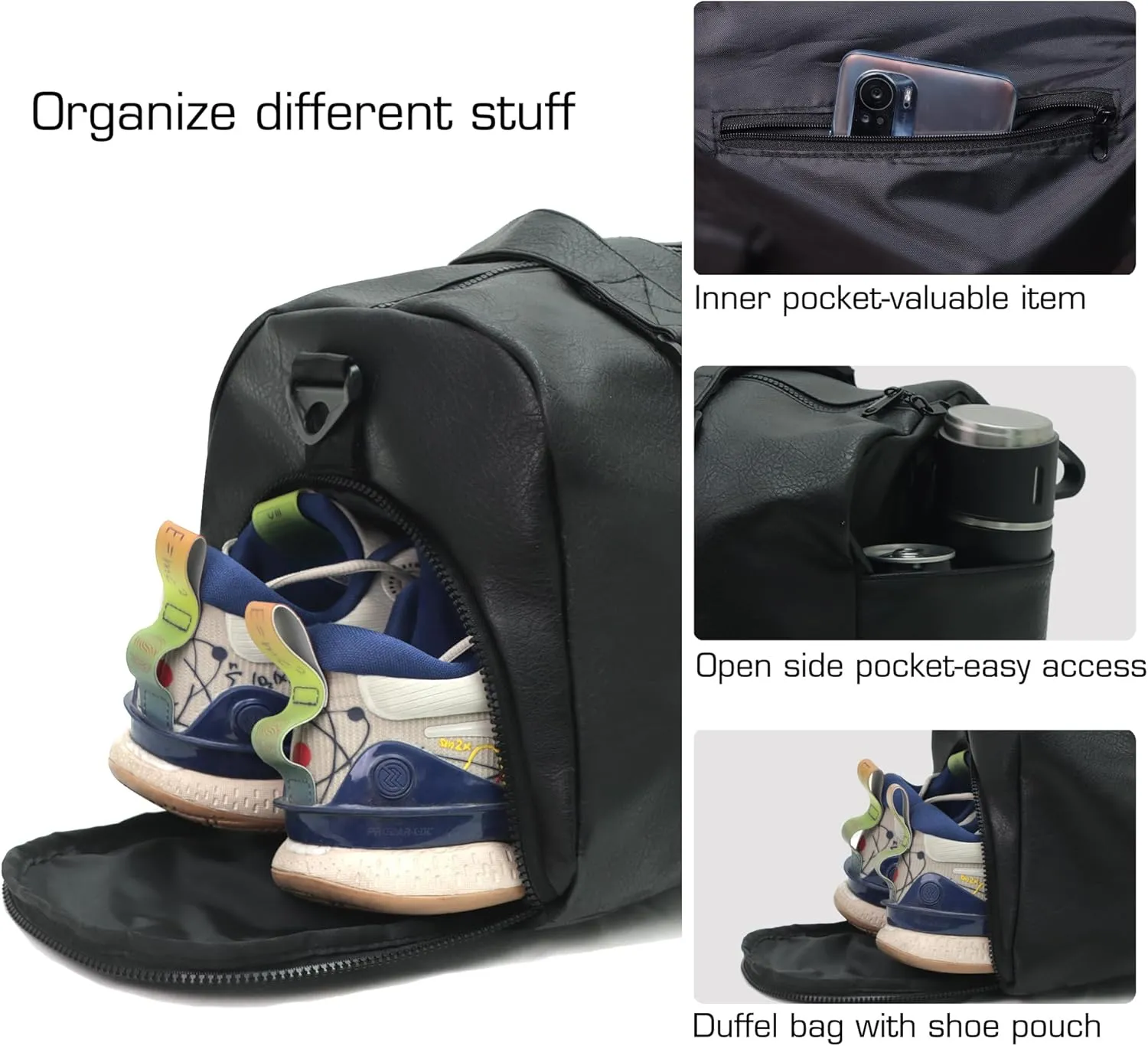 ROTOT Gym Duffel Bag, Gym Bag with Waterproof Shoe Pouch, Weekend Travel Bag with a Water-resistant Insulated Pocket