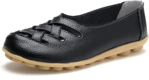 Sandals for Women 2025 Breathable Leather Loafers Hollow Soft-Soled Wedges Comfortable Cowhide Leather Shoes Black