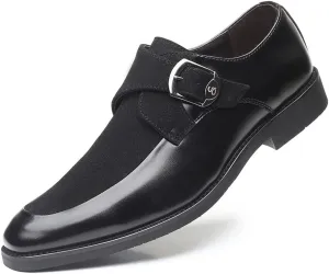 Santimon Mens Leather Monk Strap Slip-On Oxfords Formal Loafer Square Toe Classic Casual Shoes