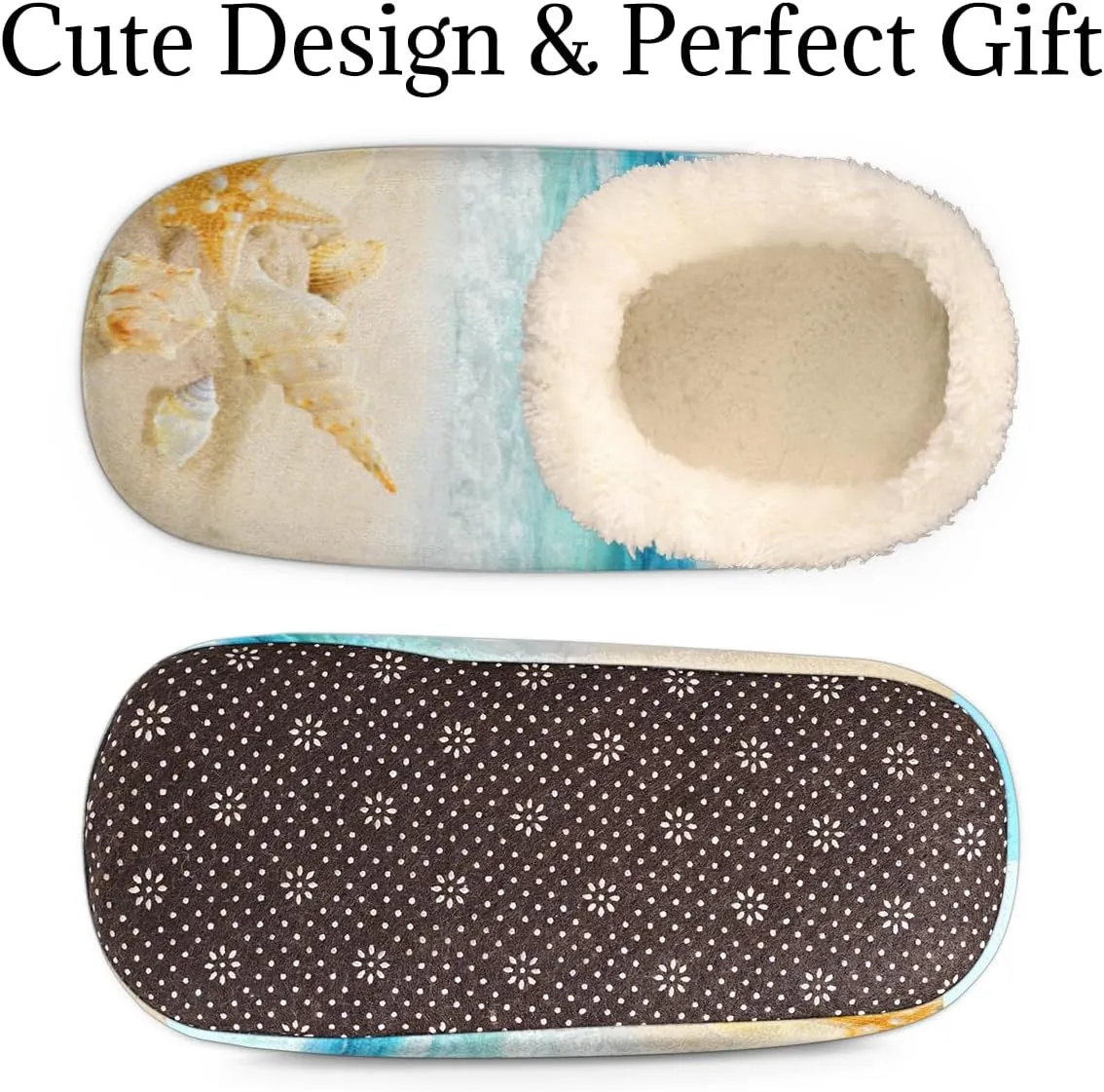 Sea Shell House Slippers for Women/Men, Non-Slip House Slipper Socks, Plush Lined Slippers Shoes for Boys Girls Teens Indoor Bedroom (Sandy Beach)