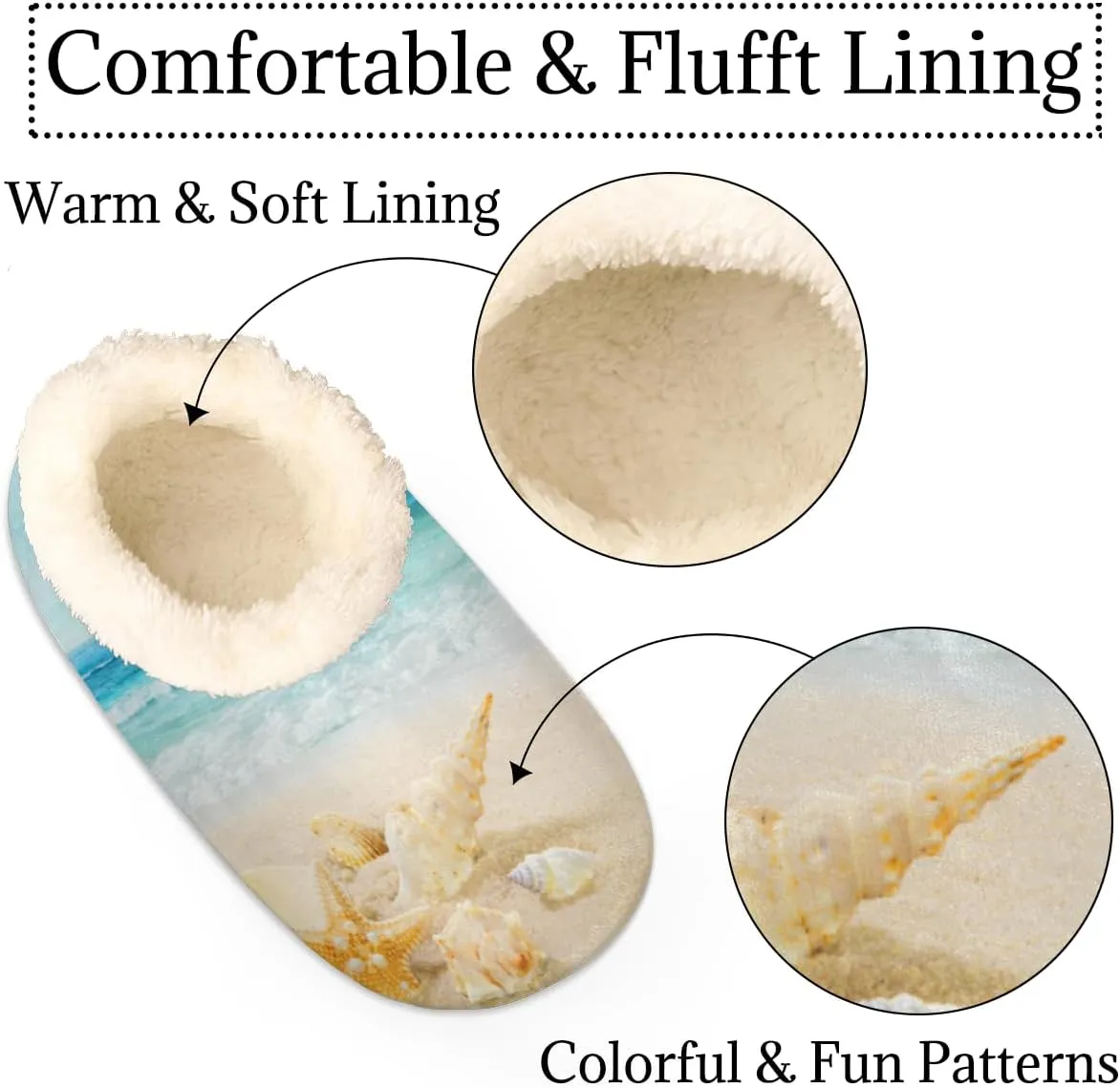 Sea Shell House Slippers for Women/Men, Non-Slip House Slipper Socks, Plush Lined Slippers Shoes for Boys Girls Teens Indoor Bedroom (Sandy Beach)