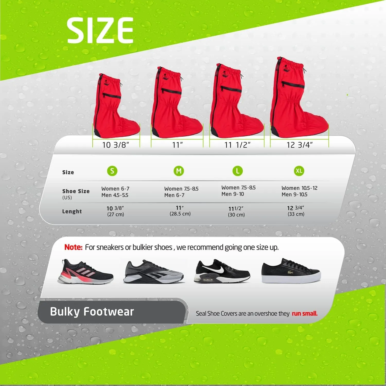SEAL Waterproof Shoe Covers, Reusable Rain Shoe Covers with Slip Resistant Sole & Large Zippers, Rain Mud Snow Shoe Protector Covers for Men & Women