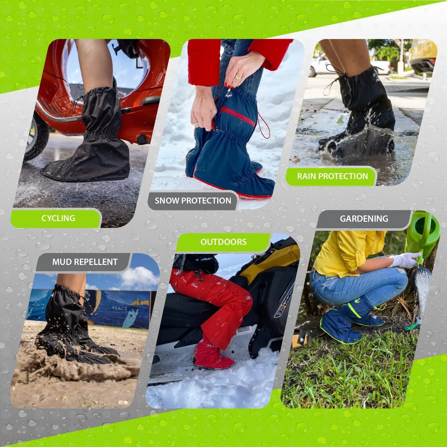 SEAL Waterproof Shoe Covers, Reusable Rain Shoe Covers with Slip Resistant Sole & Large Zippers, Rain Mud Snow Shoe Protector Covers for Men & Women