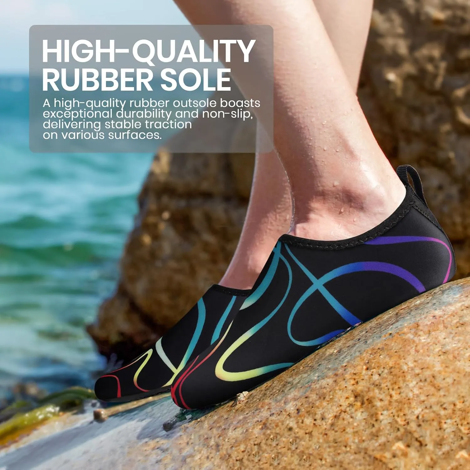 SEEKWAY Water Shoes Women Men Adult Quick-Dry Aqua Socks Barefoot Non Slip for Beach Swim River Pool Lake surf Black SK002(U)