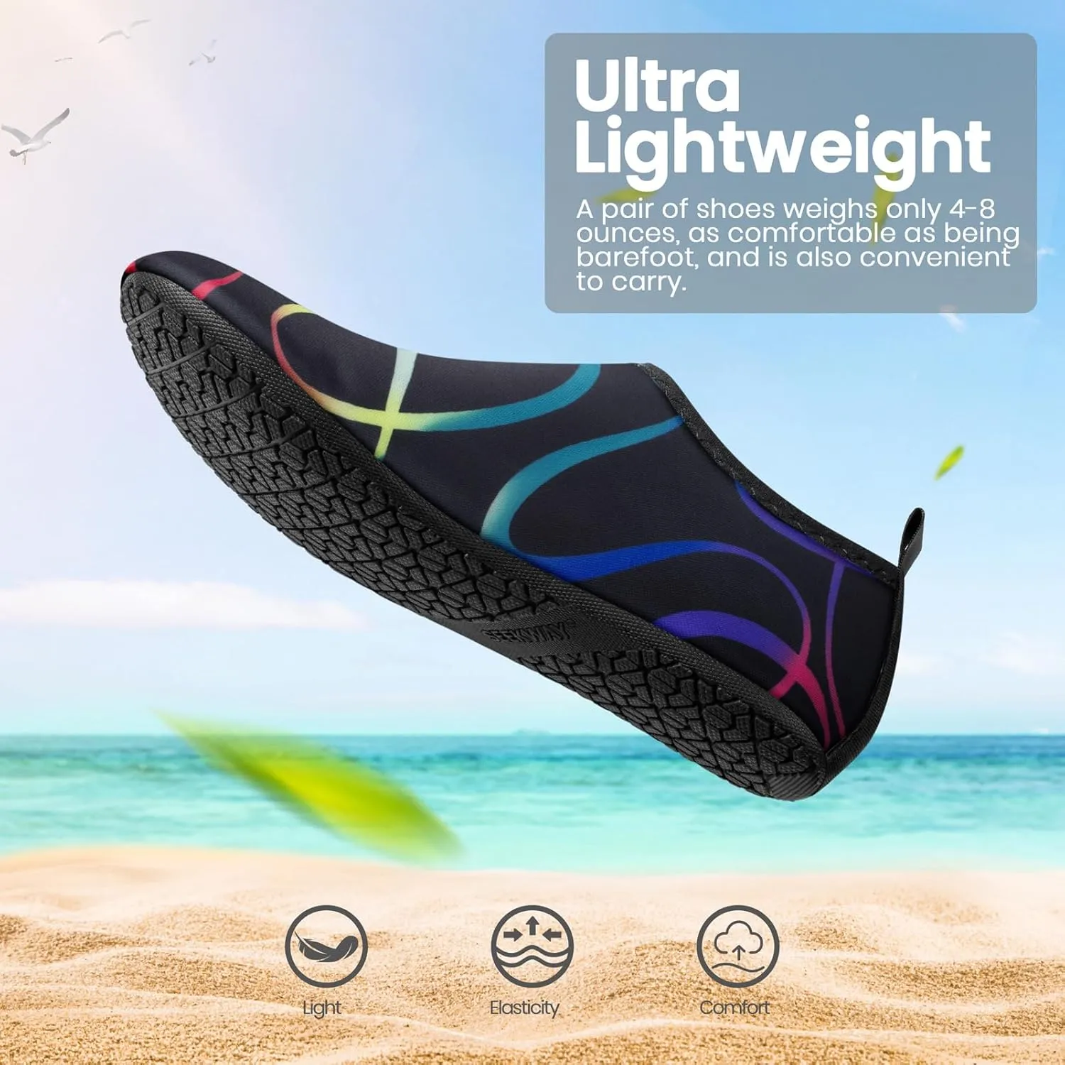 SEEKWAY Water Shoes Women Men Adult Quick-Dry Aqua Socks Barefoot Non Slip for Beach Swim River Pool Lake surf Black SK002(U)