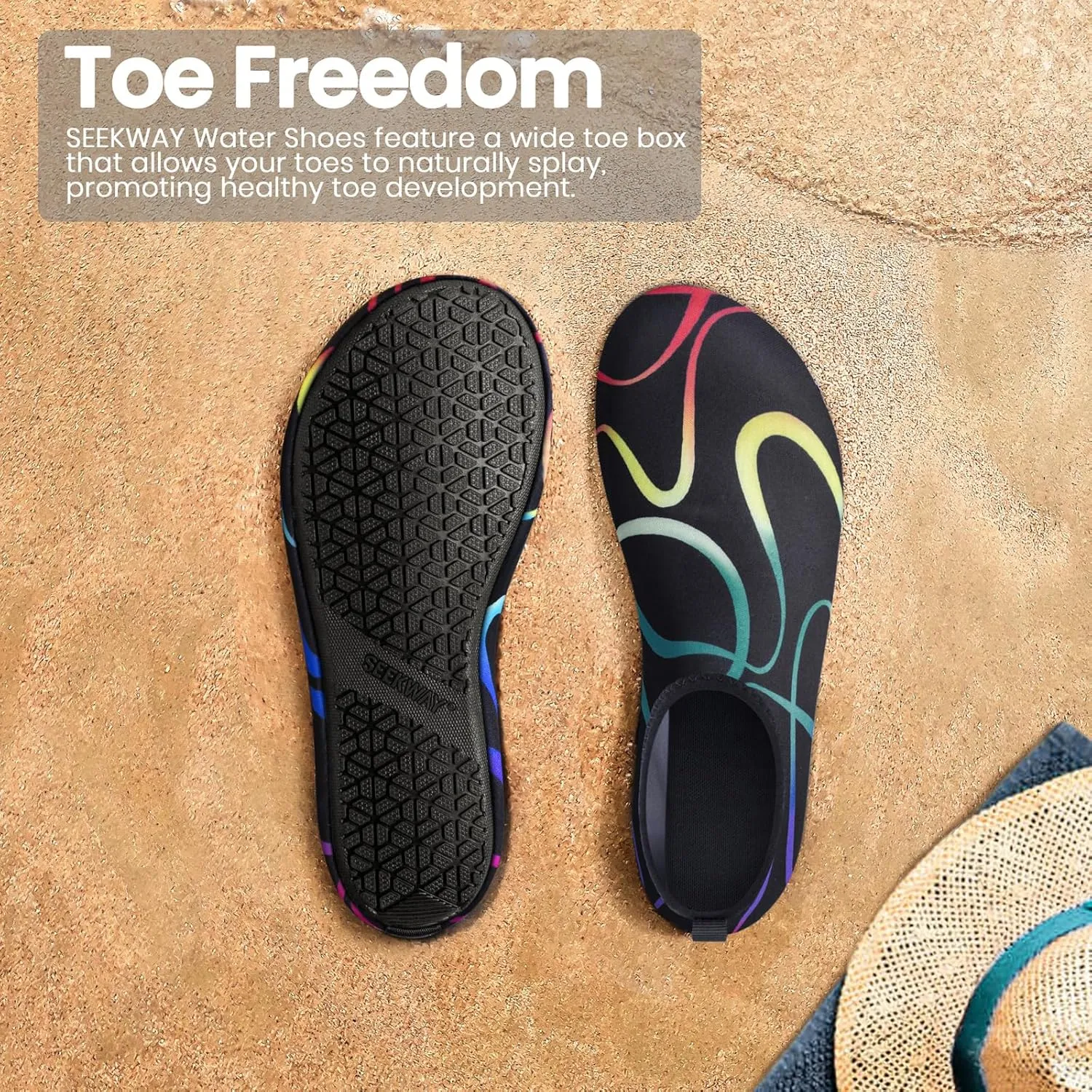 SEEKWAY Water Shoes Women Men Adult Quick-Dry Aqua Socks Barefoot Non Slip for Beach Swim River Pool Lake surf Black SK002(U)