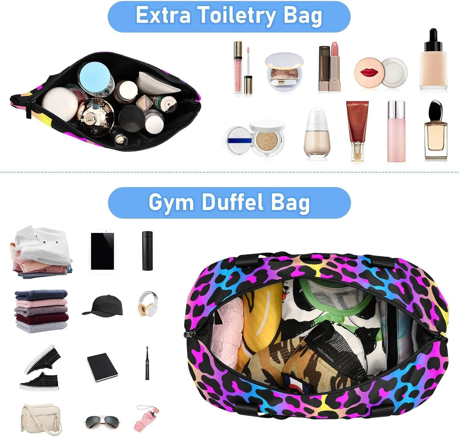 senya Weekender Bag for Women, Leopard Print Cheetah Neon Gradient Gym Sports Duffle Travel Tote with Toiletry Shoes Compartment Dry/Wet Separation Swim Bag
