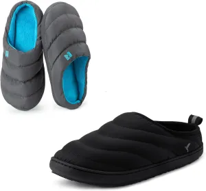 Set of 2 Pairs - Men's Size 7-8, Campground Memory Foam Down Slipper (Dark Grey) Trail-Therm Quilted Memory Foam Indoor Oudoor Camp Slipper(Black))