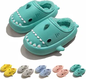 Shark Slides Winter Plush Warm Slippers, Adult Warm Fuzzy Shark Slippers Non-slip Comfy Thick Sole Cloud Shark Slides