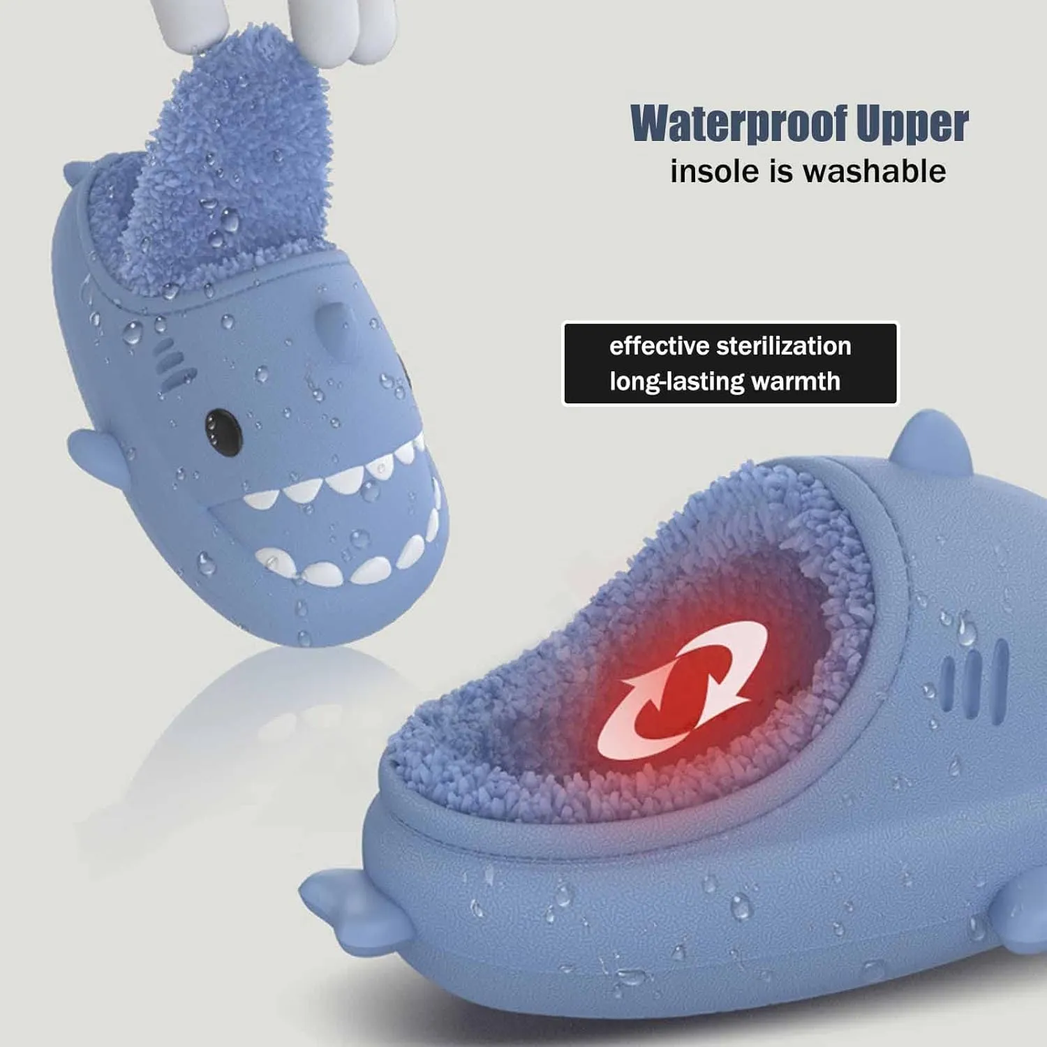 Shark Slides Winter Plush Warm Slippers, Adult Warm Fuzzy Shark Slippers Non-slip Comfy Thick Sole Cloud Shark Slides