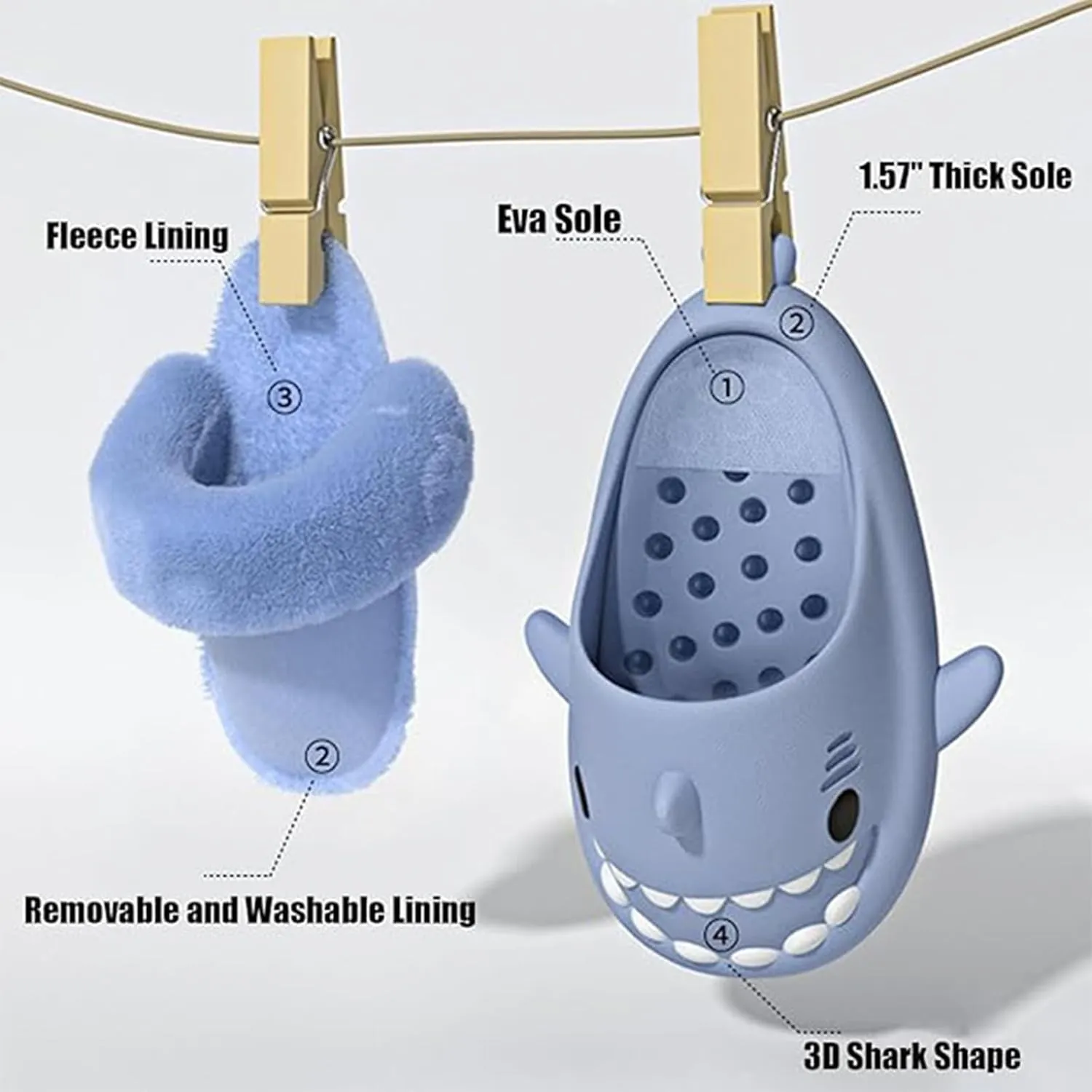 Sharklas Originals Winter, Shark Polar Slippers, Sharklas De Invierno, Shark Slippers Removable Plush Lining, Winter Warm Plush Comfy Non Slip Shark Slippers