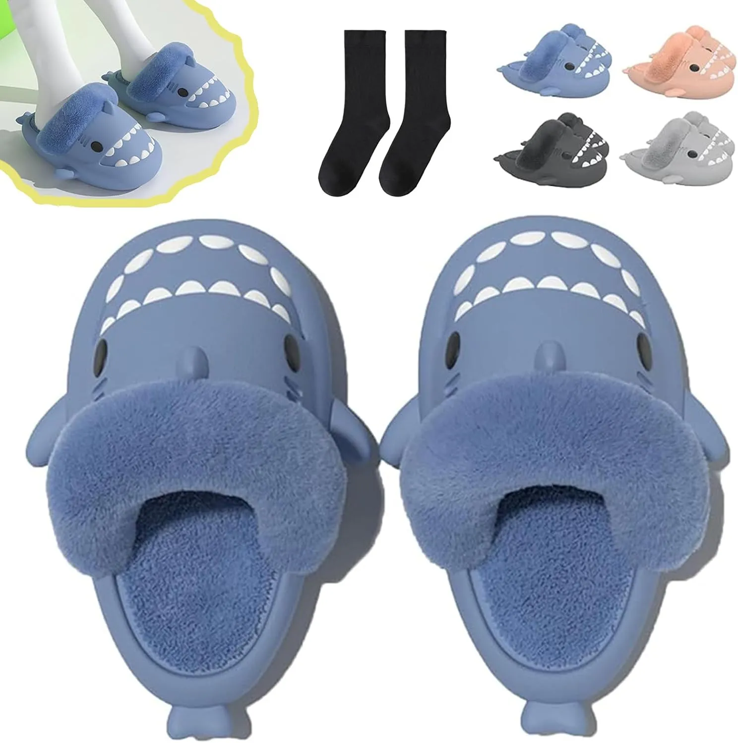 Sharklas Originals Winter, Shark Polar Slippers, Sharklas De Invierno, Shark Slippers Removable Plush Lining, Winter Warm Plush Comfy Non Slip Shark Slippers