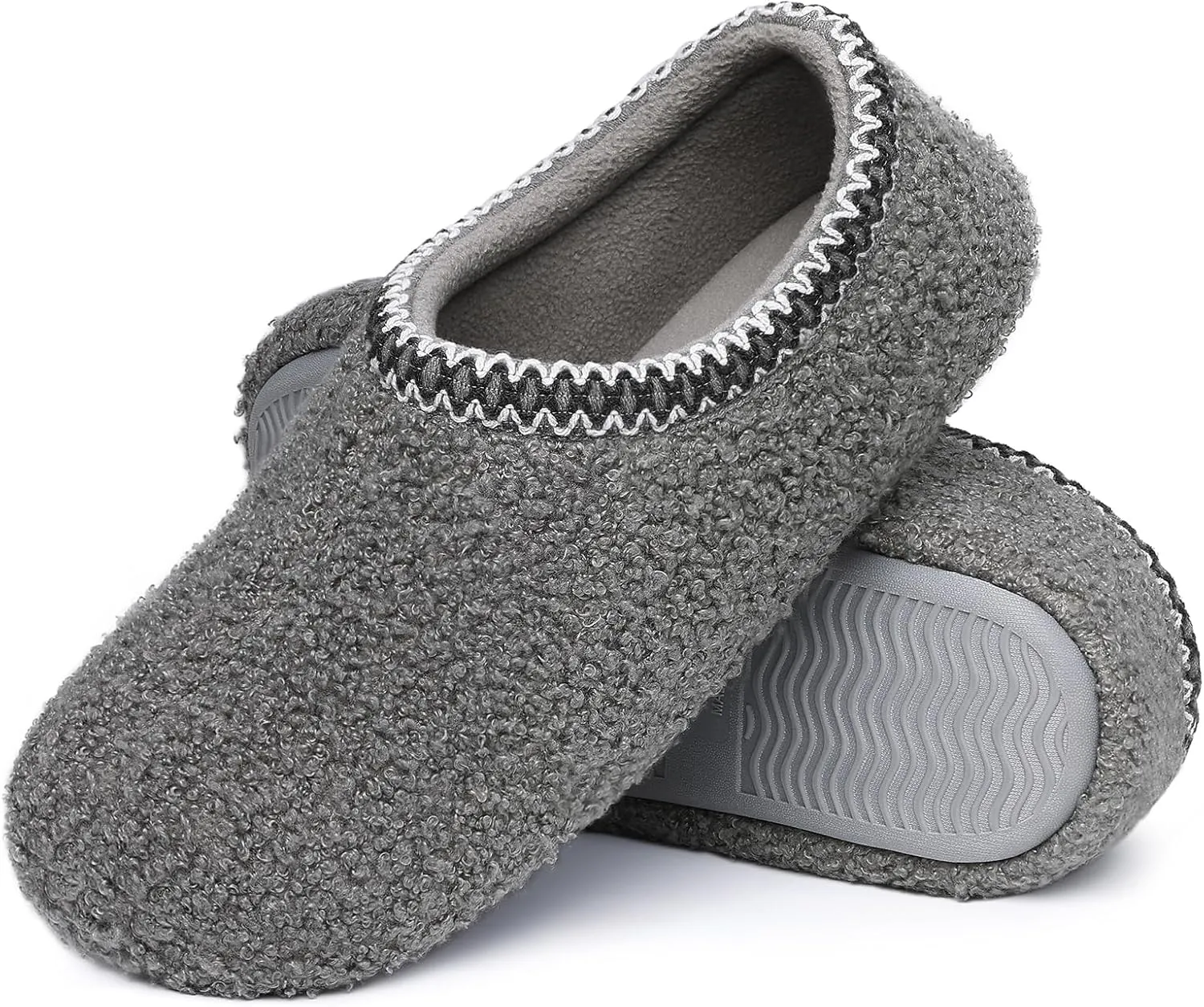 shevalues Women House Memory Foam Slippers Teddy Fleece Bedroom Sock Shoes with Soft Rubber Sole Grey42