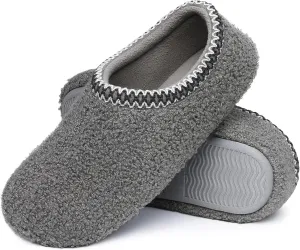 shevalues Women House Memory Foam Slippers Teddy Fleece Bedroom Sock Shoes with Soft Rubber Sole Grey42
