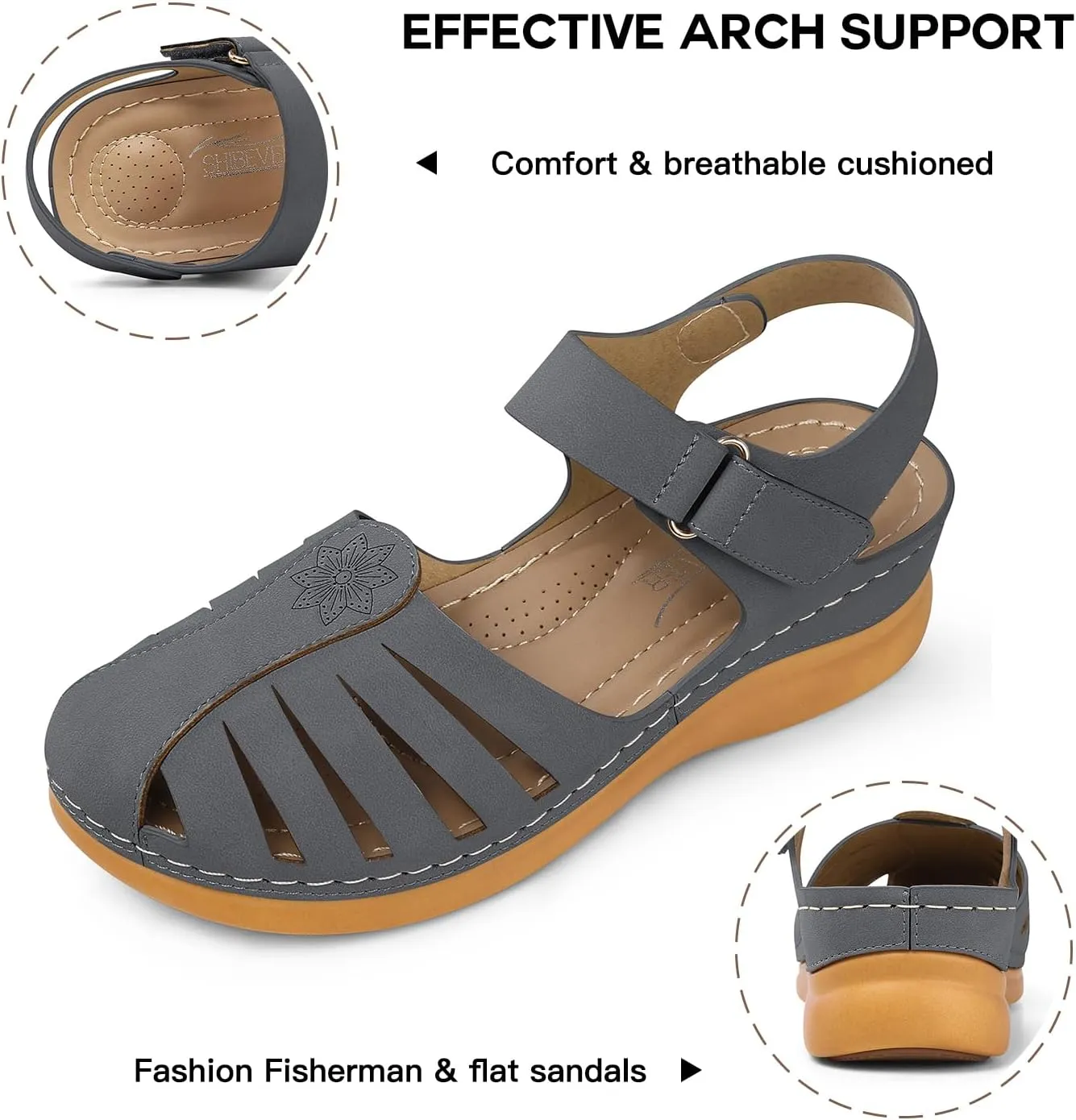 SHIBEVER Women Comfortable Flat Sandals: Dressy Summer Sandal - Closed Toe Fisherman Sandals